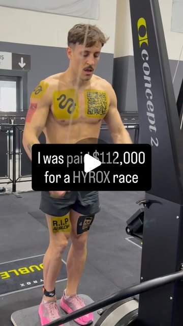 Marc Lou racing HYROX with sponsor logos on his body